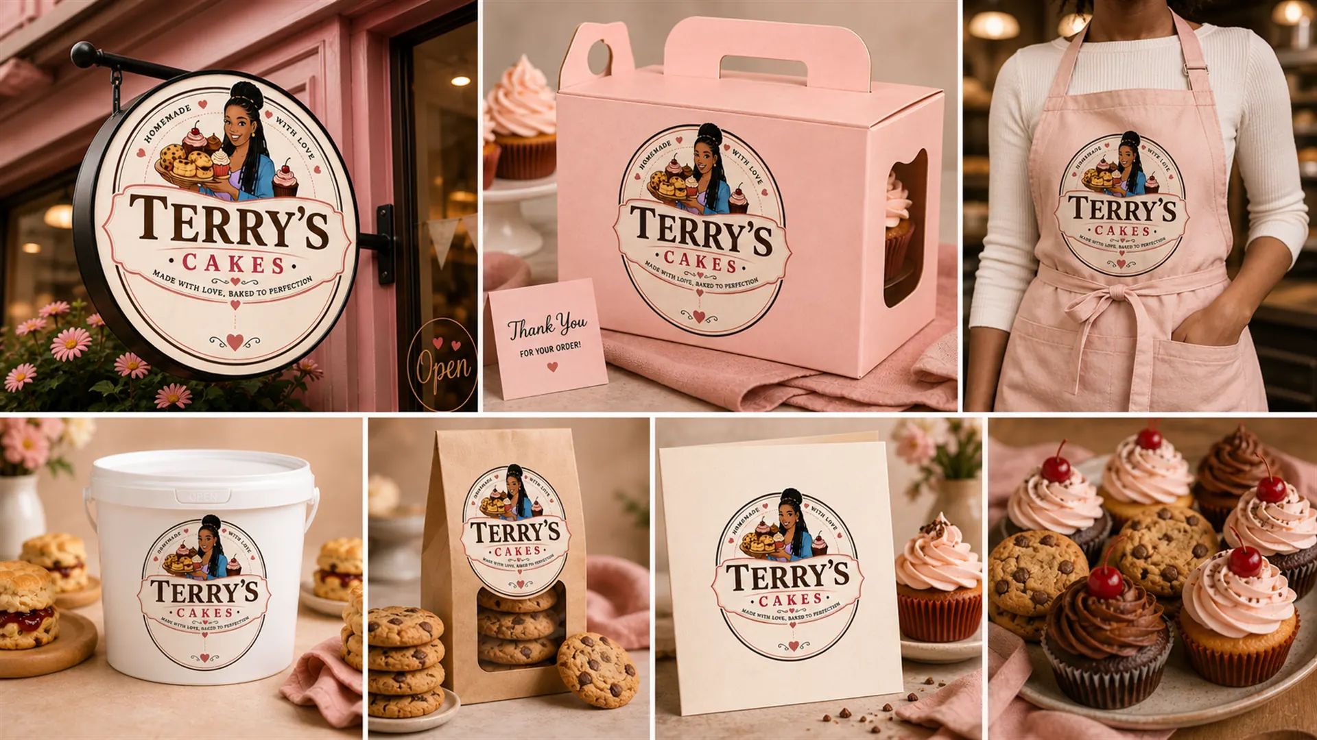 Terry's Cakes packaging and storefront brand identity mockups