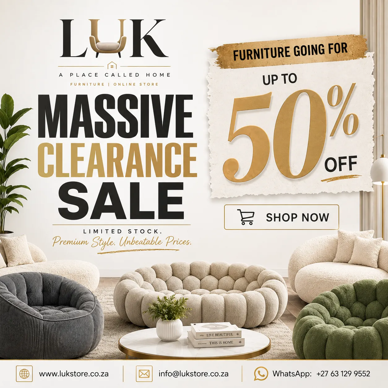 LUK Furniture massive clearance sale promotional poster